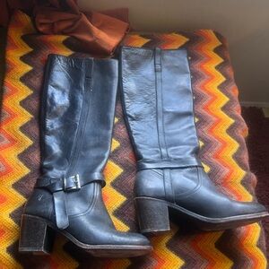 Frye Black Leather Heeled Boots